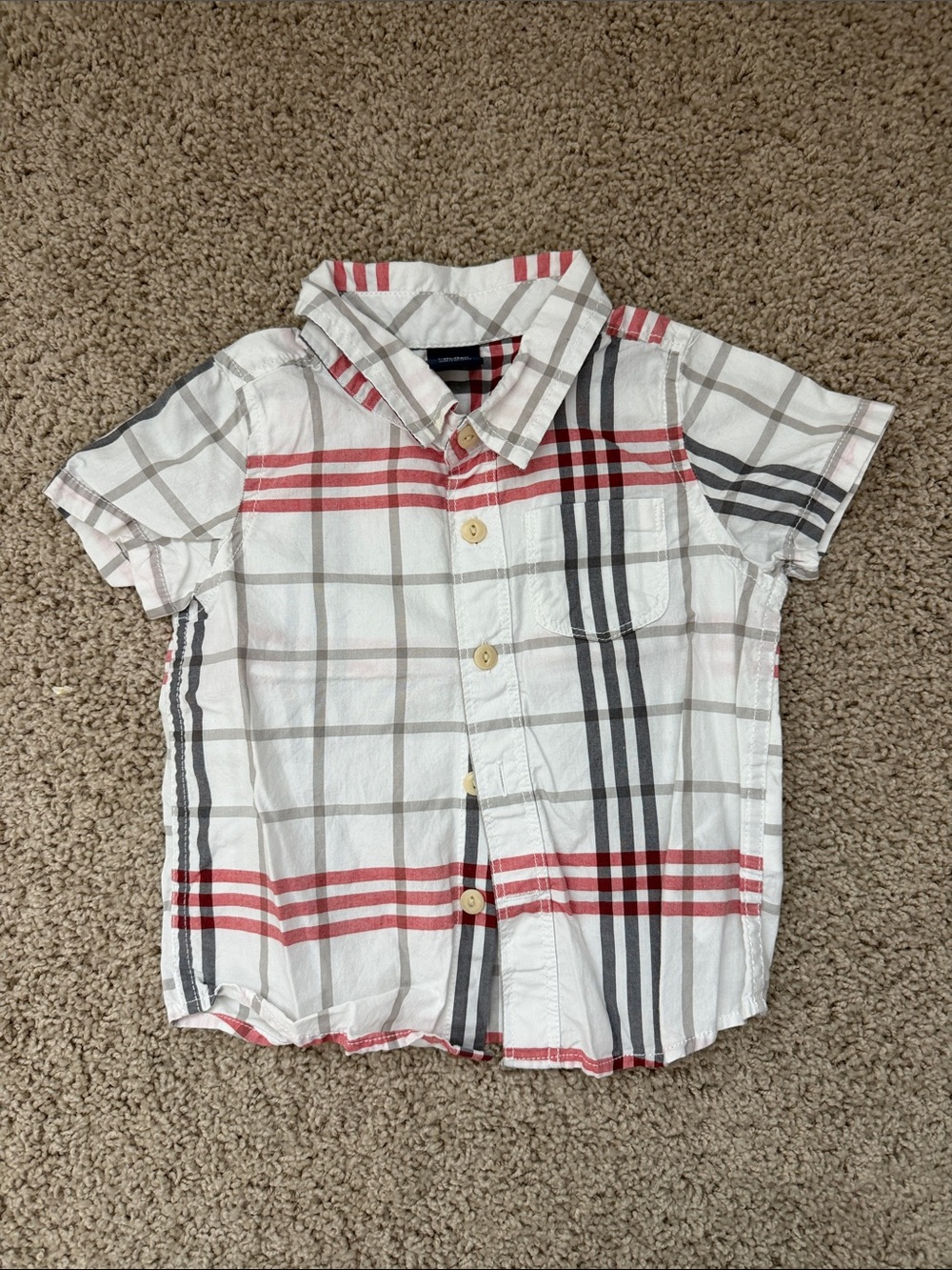 Gap Kids Short-Sleeve Plaid Button-Up Shirt - White with Red & Black Stripes